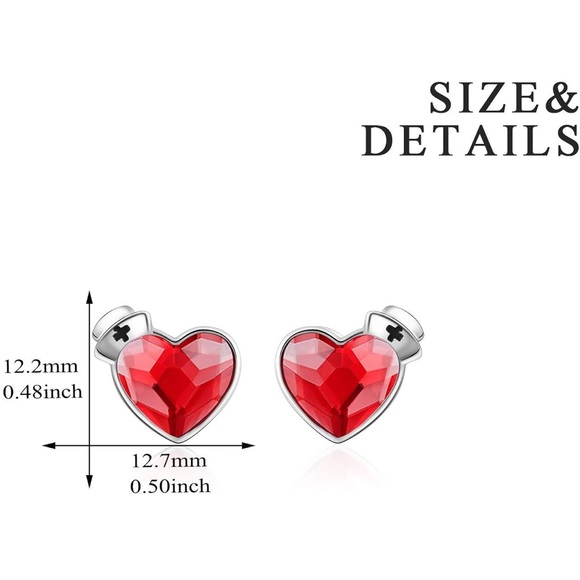 Red Heart Crystal Stud Earrings with Nurse Hat - Women's Jewelry - Picture 2 of 2